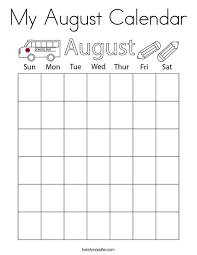 Classic august planner in landscape orientation (horizontal) with ample writing space for notes and events under each day. My August Calendar Coloring Page Twisty Noodle