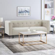The first sofa pictured has. Noble House Ludwig Fabric Upholstered Tufted Sofa In Beige And Dark Brown 311216