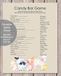 Printable Baby Shower Candy Bar Game Baby Farm Animals Theme Print It Baby