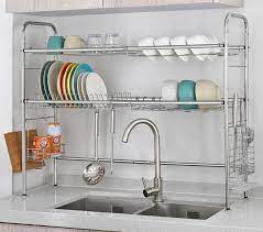 Stainless steel kitchen rack design. Over The Sink Dish Drying Rack And Storage Area Drying Rack Kitchen Kitchen Rack Kitchen Cutlery