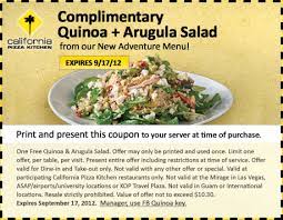 We did not find results for: California Pizza Kitchen Coupon Free Quinoa Arugula Salad Facebook Offer Stretching A Buck Stretching A Buck