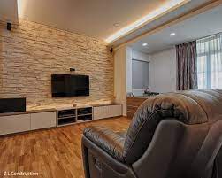 As part of your tv mounting and installation package, a geek squad agent will mount your tv on the wall for a sleek, modern look. Z L Construction Singapore Tv Mounted On A Craftstone Brick Wall Of Ledgestone Series Brick Wall Tv Tv Feature Wall Brick Wall Living Room