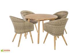 Salon De Jardin Acacia Et Rotin Marilyn 1 Table Ronde Et 4 Fauteuils Table Et Chaises De Jardin Ensemble Table Et Chaise Fauteuil Rotin