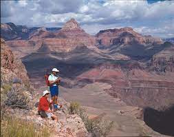 Dayhikers Pause To View The Canyon On The Grandview Trail The Pointed Peak Behind Them Is Vishnu Temple Travel Visa Travel Grand Canyon