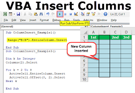 vba insert columns how to insert column in excel worksheet