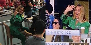 Beyoncé makes a surprise appearance at the super bowl with her family. Beyonce Wears A Green Outfit To The 2020 Super Bowl