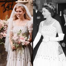Princess Beatrice S Wedding Dress Was A Stunning Vintage Gown On Loan From Queen Elizabeth In 2020 Royal Wedding Gowns Royal Wedding Dress Princess Beatrice Wedding