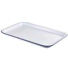 One per package (you will receive one enamel serving tray) shipping date: Enamel Serving Tray White With Blue Rim 33 5 X 23 5cm Oven Serving Tray Rectangular Platter Amazon Co Uk Home Kitchen