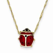 14k Yellow Gold Enameled Ladybug Necklace Necklace Yellow Gold Chain Gold Enamel