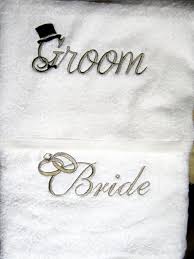 Bride Groom Wedding Embroidered Bath Towels By Letsdecorateonline 56 00 Embroidered Towels Embroidery Shop Wedding Embroidery