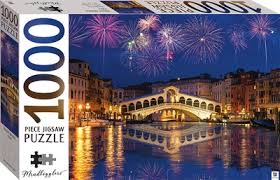 Venice panoramic aerial view, piazza san marco with campanile and doge palace in italy. Rialto Bridge Venice Italy 1000 Piece Jigsaw Puzzle Mindbogglers