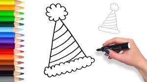 Birthday Party Hat Clipart Black And White Learn How To Draw Party Hat Teach Drawing For Kids And Toddlers Colori Birthday Hat Christmas Party Hats Party Hat Template