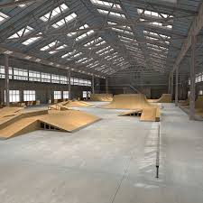 3d Max Skate Park Warehouse Interior In 2020 Skate Park Parking Design Skatepark Design