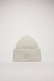 Rib Knit Beanie Hat Light Grey Melange Pastel Green Pansies Embroidered Patches