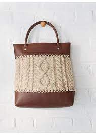 Brown leather knot bag, no waste bag, origami bag, knot bag, leather bag, leather wristlet, recycled leather knot bag, no waste wristlet, careforus. Sac Bergere De France Knitting Bag Pattern Knitted Bags Faux Leather Bag