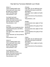 Where my heart becomes free and my shame is undone. Holy Spirit By Francesca Battistelli Lyric Sheet Song Structure Theology