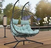 Unbranded 2-Person PE Rattan Wicker Outdoor Courtyard Terrace Garden Egg  Chair with Bracket Hanging Basket Green Seat Cushion ER-W1703P163953