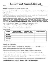 Porosity And Permeability Lab Worksheet For 8th 10th Grade Lesson Planet