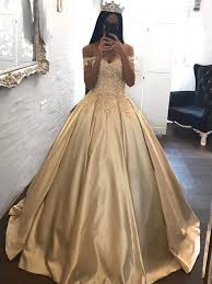 Off Shoulder Birthday Party Dresses For Adults Custom Made Off Shoulder Golden Lace Ball Gown Golden Formal Dresses Birthday Party Dresses Prom Ball Gown Wedding Dress Ball Gowns Wedding Dress Champagne