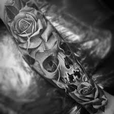 Image Result For Black And Grey Realism Tattoos Skull Rose Tattoos Skull Sleeve Tattoos Rose Tattoo Sleeve