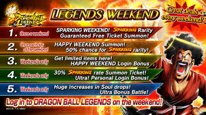 Dragon ball updates wiki is a fandom anime community. Dragon Ball Legends On Twitter Enjoy Legends During The Weekend Legends Weekend Play Legends On The Weekend And Enjoy A Free Summon That Guarantees A Sparking Character A Login Bonus Increased