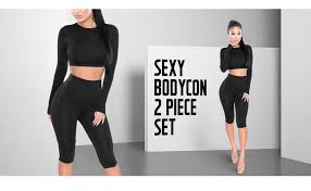 Amilia Womens Sexy Long Sleeve Crop Tops High Waist Leggings 2 Piece Bodycon Set Casual Outfit Tracksuit At Amazon Women S Clothing Store