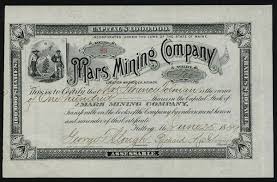 1889 Mars Mining Company Stock Certificate Vintage Labels Stock Certificates Vintage Type