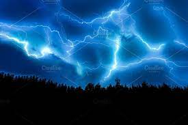 Lightning Strike On A Dark Blue Sky Sky Blue Sky Forest Silhouette