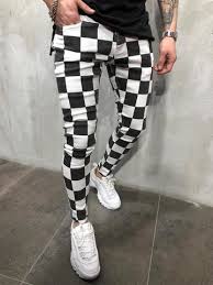 Black And White Checkered Pants Outfit Men Men S Street Style Black White Checkered Jeans 4336 Mens Street Style Fashion Pants Mens Pants Fashion