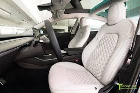 Tesla Model 3 Performance With Light Gray Interior Seat Upgrade Kit In Diamond Quilt Design By T Spo Custom Car Interior Tesla Model Tesla