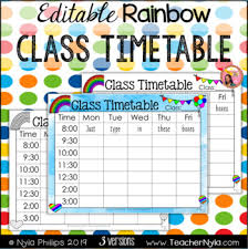 Rainbow Theme Editable Class Timetable Class Timetable Rainbow Theme Classroom Classroom Labels