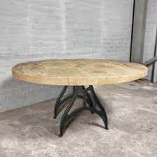 Sale ends in 6 hours 1.5k. Round Industrial Dining Table 6cm Reclaimed Oak Tabletop Cast Iron Base Dt69