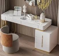 1000mm Coiffeuse en Marbre Blanc avec Tiroirs et 1 Armoire｜Homary
