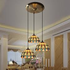 12 Inch Round Shade Shell Stained Glass Tiffany Three Light Pendant Lighting Susuohome Com
