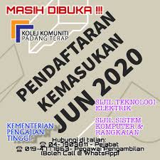 Kolej komuniti merupakan satu sistem pendidikan tinggi di malaysia di bawah pengurusan jabatan pengajian politeknik dan. Kkpadangterap V Twitter Jom Masuk Kolej Komuniti Padang Terap Kedah Kementerian Pengajian Tinggi Kolej Komuniti Padang Terap Sedang Membuka Permohonan Kemasukan Ke Kolej Komuniti Padang Terap Untuk Sesi Jun 2020 Syarat Kemasukan