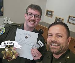 Please join us in congratulating Trooper Thomas Kruse and Trooper Andrew  Leigland for reaching 10 years of service, Trooper Cade Hill for 5 years of  service, and Trooper Sam Eccles for 5