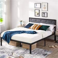 Used Linen Upholstered Metal Bed Frame