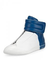 Maison Margiela Future Leather High Top Sneakers White Blue 41eu 8us Shoes And Footwear Botas Deportivas Deportes