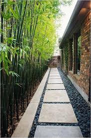 Love the unusual placement of the bamboo fencing: Bamboo Garden Ideas With Exposed Brick Wall Architecturein