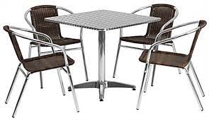 Solid wood furniture is a popular choice for most people as whereas metal table and chair sets tend to be quite popular because they are sturdy and hardwearing. Aluminum Restaurant Table And Chair Set 5 Piece Set
