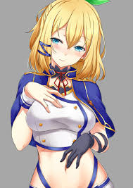 asya, rumia tingel, rokudenashi majutsu koushi to akashic record,  commentary request, highres, 10s, 1girl, armband, blonde hair, blue eyes,  blush, bow, breasts, cape, capelet, detached collar, female focus, gloves,  grey background, hair