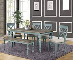 Plus, design your own dining table as part of our designed by you collection. Amazon Com Roundhill Furniture Prato 6 Piece Table Set With Cross Back Chairs And Dining Bench Blue Table Chair Sets