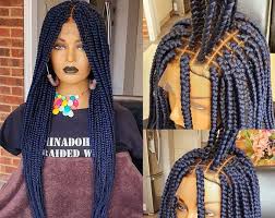 Platinum Blonde Black And Blonde Box Braids Mixed Braided Wig Cornrow White Platinum Blonde Colour Etsy In 2020 Braids Wig Blue Box Braids Wigs
