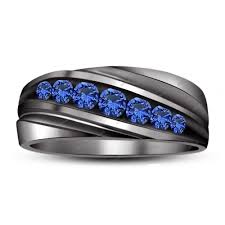 Mens Wedding Bands Black And Blue Round Blue Sapphire 1 00 Ct T W In 10k Black Gold Plated Men S Band Ring Affoin8 Mens Black Gold Ring Blue Sapphire Wedding Band Rings Mens Wedding Bands