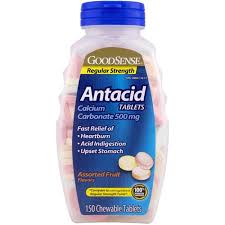 Heartburn, sour stomach, gas, upset stomach, acid indigestion. Good Sense Antacid Tablets Regular Strength Assorted Fruit Flavors 150 Chwbls Swanson Health Products
