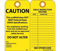 Full body harness inspection and its requirements given in the format, what parts of the body harness are. Caution Scaffold Tags Grommets Spt2