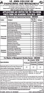 St John College Of Engineering And Management Palghar Wanted Teaching Faculty Faculty Teachers