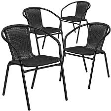 Flash Furniture 4 Pk Black Rattan Indoor Outdoor Restaurant Stack Chair Walmart Com In 2020 Patio Dining Chairs Outdoor Dining Chairs Patio Chairs