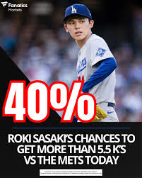 The Dodgers have a 56% chance to make it three in a row with Roki Sasaki on the mound 💪 Look for Shohei Ohtani and Andy Pages to produce at the top
