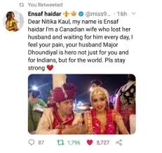 शहीद मेजर विभूति ढौंडियाल की पत्नी निकिता कौल के परिवार को कश्मीर को अलविदा कहना पड़ था। निकिता के पति ने उसी धरती पर आतंकियों से लोहा लेते हुए अपनी शहादत दे दी। à¤… à¤¤à¤°à¤° à¤· à¤Ÿ à¤° à¤¯ à¤® à¤¨à¤µ à¤…à¤§ à¤• à¤° à¤• à¤° à¤¯à¤•à¤° à¤¤ à¤• à¤¶à¤¹ à¤¦ à¤® à¤œà¤° à¤¢ à¤¡ à¤¯ à¤² à¤• à¤ªà¤¤ à¤¨ à¤¨ à¤• à¤¤ à¤• à¤¸ à¤¦ à¤¶ à¤µà¤¹ à¤¸ à¤° à¤« à¤¤ à¤® à¤¹ à¤° à¤¹ à¤¨à¤¹ à¤ª à¤° à¤¦ à¤¨ à¤¯ à¤• à¤¹ à¤°
